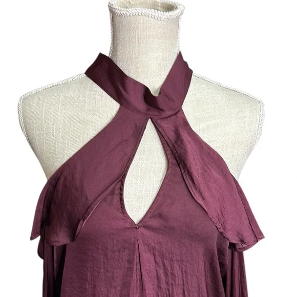 NWT Belle Sky Long Sleeve Cold Shoulder Purple Blouse Top Womens Size M Ruffles - Picture 3 of 11
